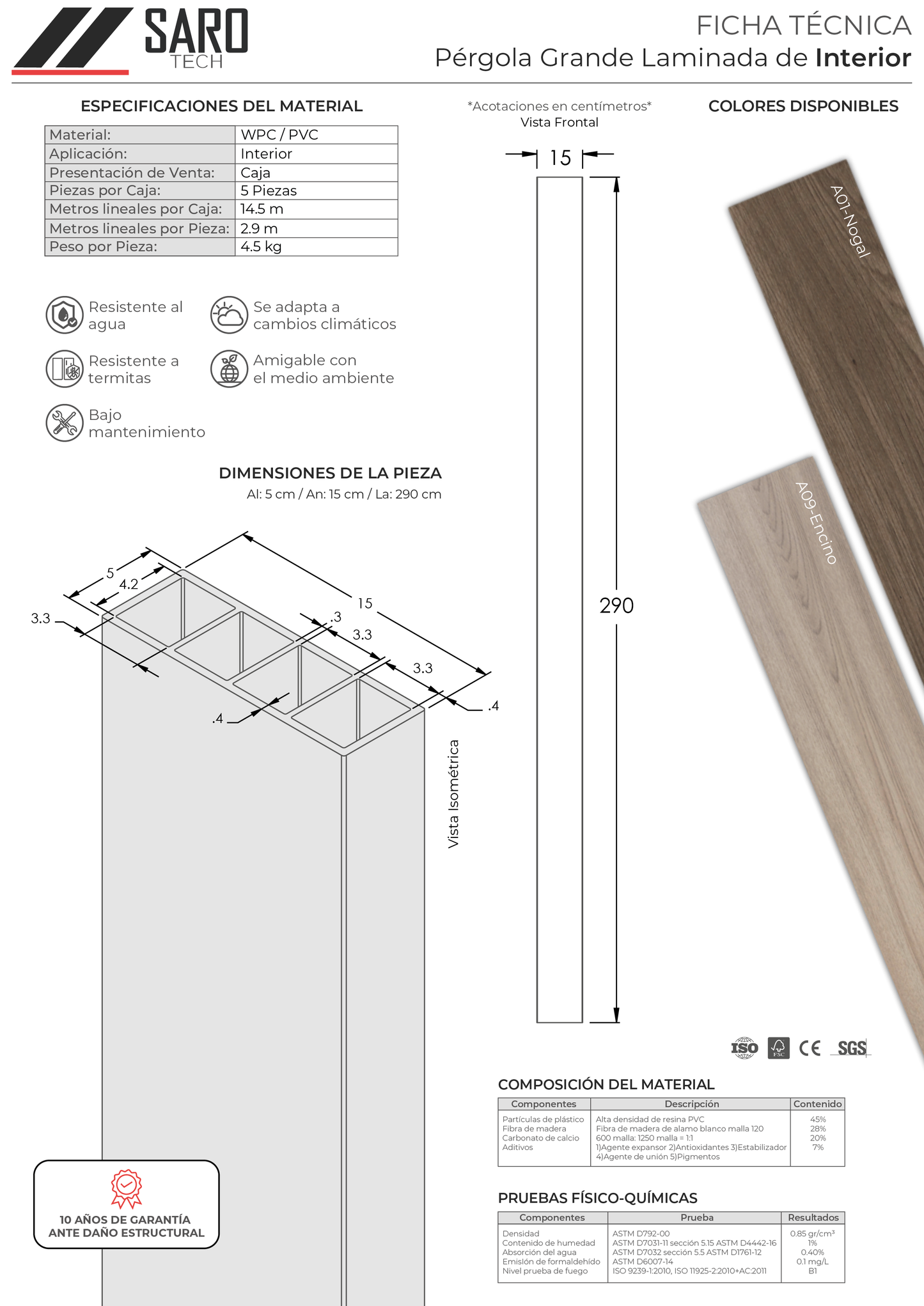 Pérgola o Viga de Interior Laminada Grande (5 Piezas)