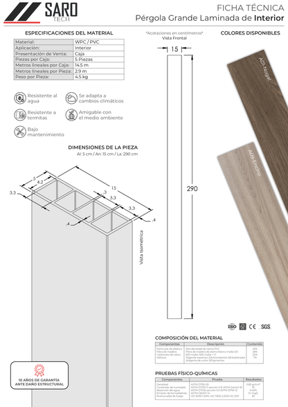 Pérgola o Viga de Interior Laminada Grande (5 Piezas)