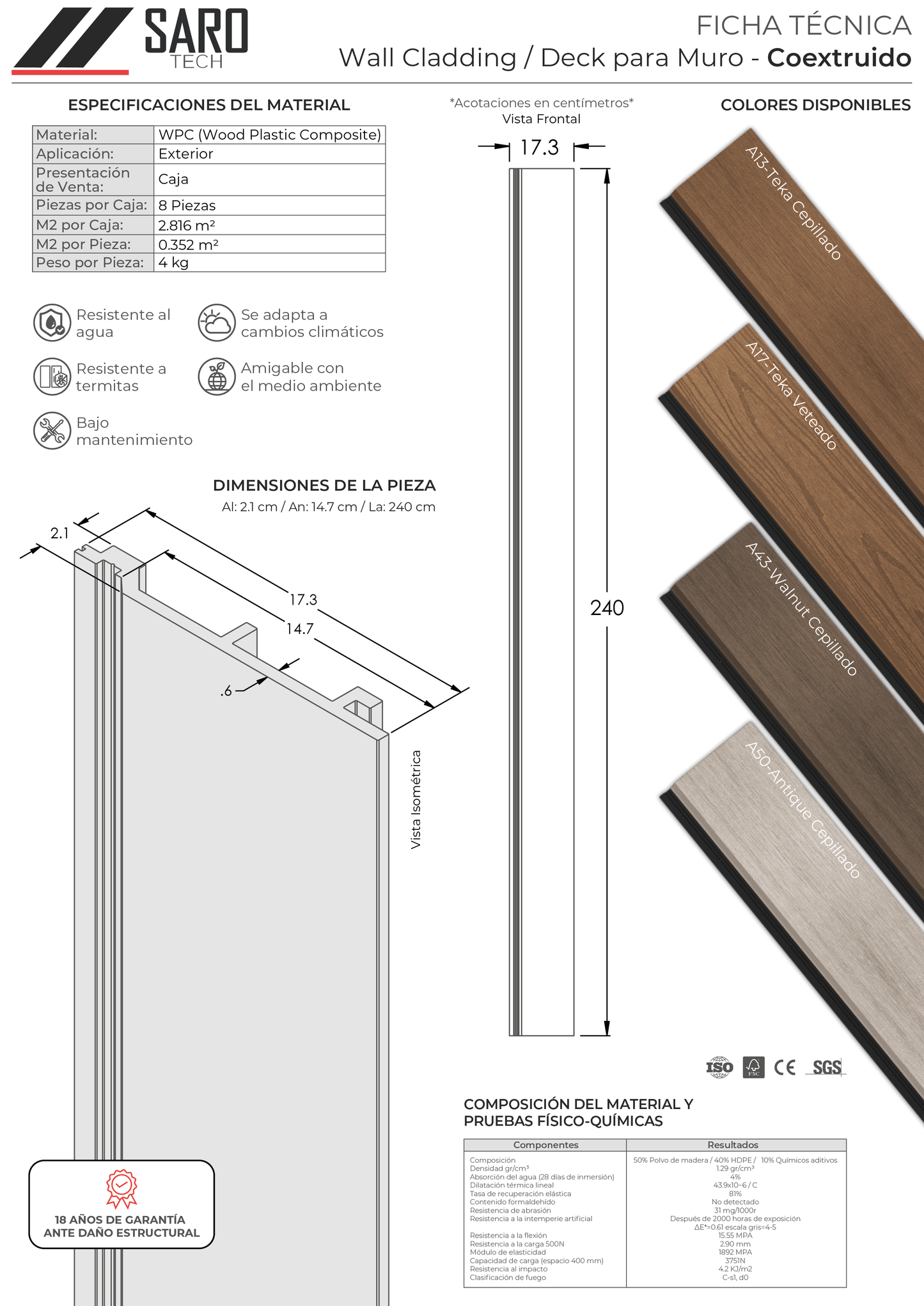 Deck para Muro/Wall Cladding Coextruido (8 Piezas)