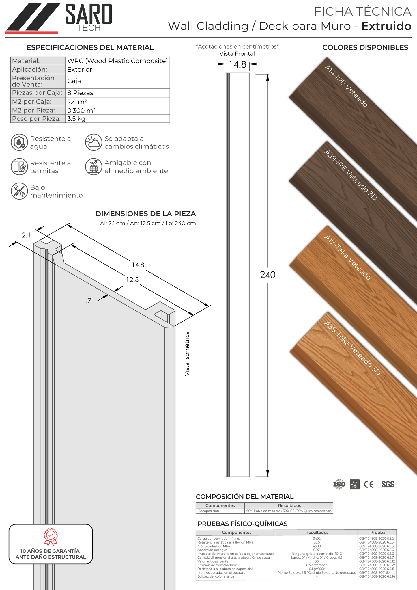 Deck para Muro/Wall Cladding Extruido (8 Piezas)